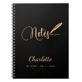 Zwarte gouden pen elegant scriptnaam notitieboek (Voorkant)