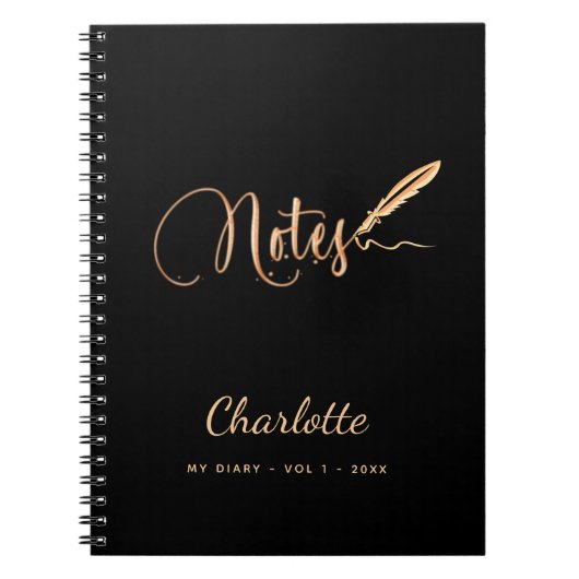 Zwarte gouden pen elegant scriptnaam notitieboek (Voorkant)