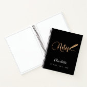 Zwarte gouden pen elegante script naam notitieboek (Binnen)