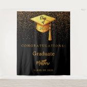 Zwarte gouden pet kwastje afstudeerfeest 2025 wandkleed (Voorkant)