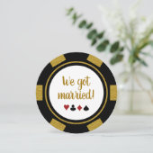 Zwarte Gouden Poker Chip Bruiloft Elopement Aankon Kaart (Staand voorkant)