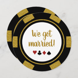 Zwarte Gouden Poker Chip Bruiloft Elopement Aankon Kaart