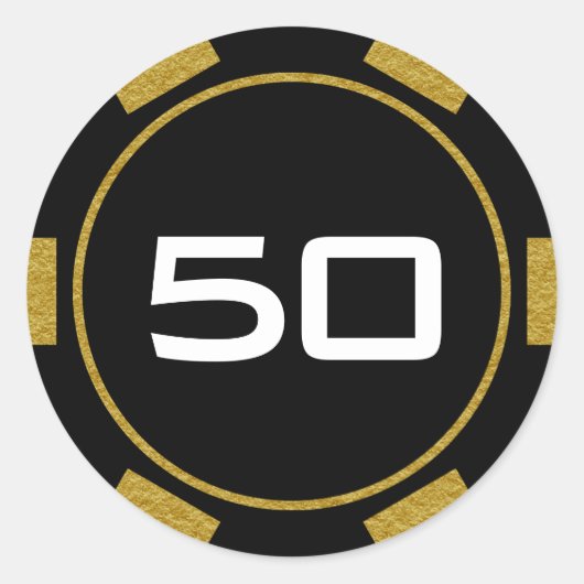 Zwarte Gouden Poker Chip Casino Verjaardagsnummer Ronde Sticker (Voorkant)