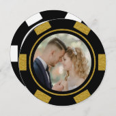 Zwarte Gouden Pokerchip Bruiloft Gevlucht Feest Kaart (Voorkant / Achterkant)