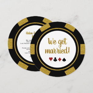 Zwarte Gouden Pokerchip Trouw Elopement Aankondigi Kaart
