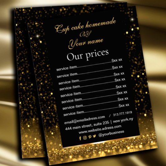 Zwarte & Gouden Prijslijst Service Glitterend Flyer