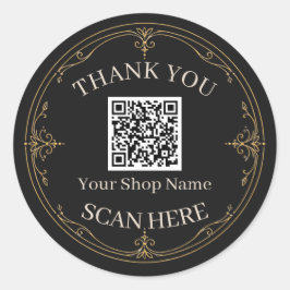 Zwarte Gouden QR-code Bedankt voor Kleine Bedrijve Ronde Sticker