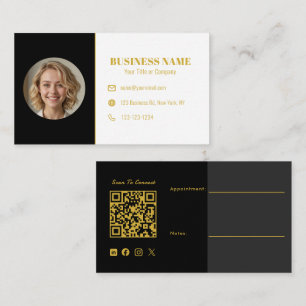 Zwarte Gouden QR-code Foto Zakelijk Luxe Makelaar Visitekaartje