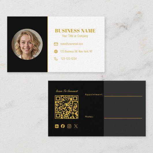 Zwarte Gouden QR-code Foto Zakelijk Luxe Makelaar Visitekaartje (Voorkant / Achterkant)