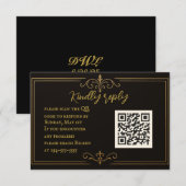 Zwarte Gouden QR-code Huwelijks RSVP Kaart (Voorkant / Achterkant)