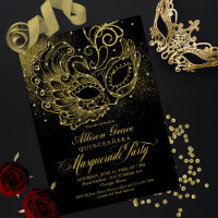 Zwarte Gouden Quinceanera Maskerade Uitnodiging