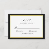 Zwarte Gouden Rand Blok Bruiloft RSVP-reactiekaart RSVP Kaartje (Voorkant)
