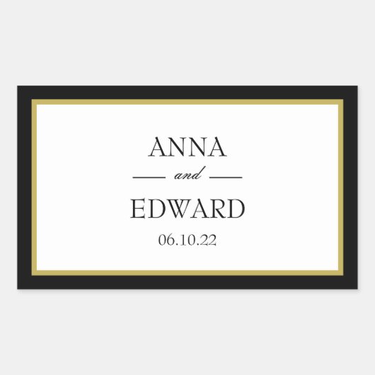 Zwarte Gouden Rand Bruid Bruidegom Rechthoekige St Rechthoekige Sticker (Voorkant)