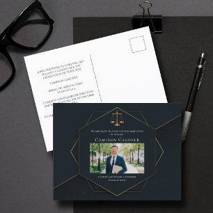 Zwarte Gouden Rechtsuniversiteit Schoolfoto Afstud Aankondigingskaart