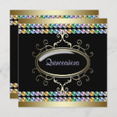 Zwarte Gouden Regenboog Quinceanera Kaart (Voorkant / Achterkant)