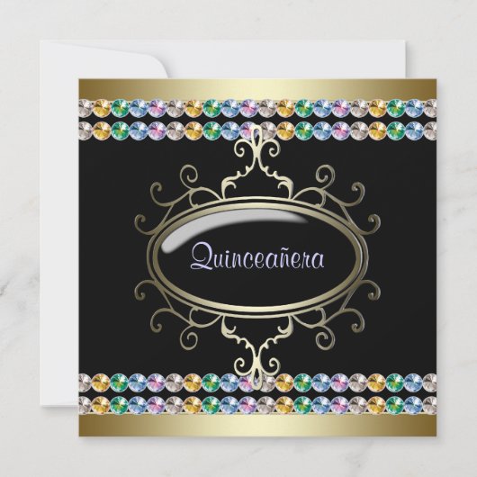 Zwarte Gouden Regenboog Quinceanera Kaart (Voorkant)