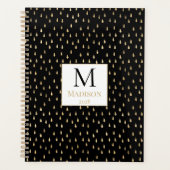 Zwarte Gouden Regendruppel Moderne Monogram Planner (Voorkant)