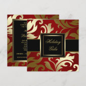 Zwarte Gouden Rode Damast Kerstfeest Uitnodigingen (Voorkant / Achterkant)