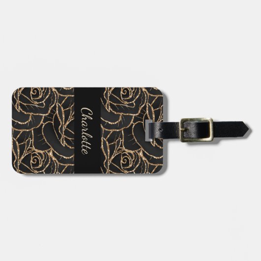 Zwarte gouden rozen bloemen bagagelabel (Voorkant horizontaal)