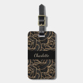 Zwarte gouden rozen bloemen bagagelabel (Voorkant verticaal)
