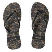 Zwarte gouden rozen bloemen, naam script teenslippers (Voetbed)