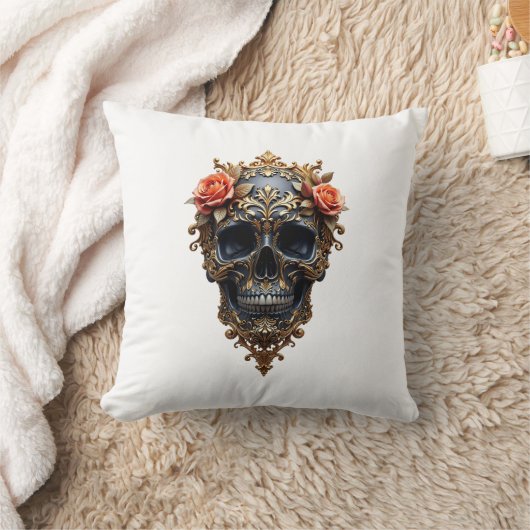Zwarte/gouden schedel kussen (Deken)