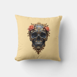 Zwarte/gouden schedel kussen