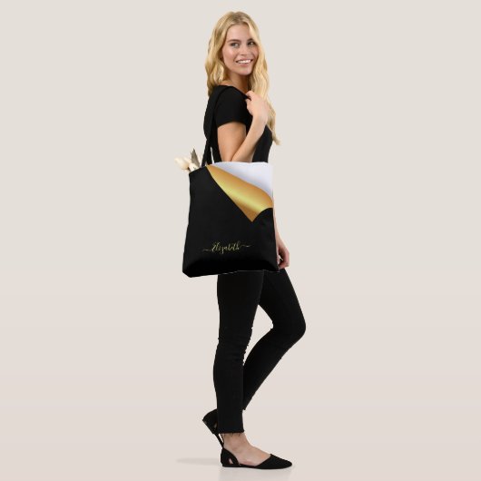 Zwarte gouden scheuren de moderne elegante naam we tote bag (Op model)
