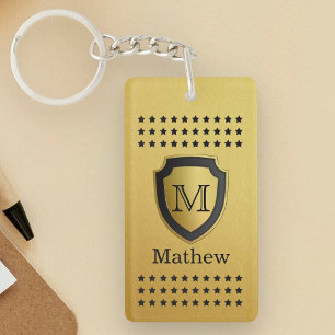 Zwarte Gouden Schild Monogram Naam Ster Patroon Ma Sleutelhanger