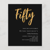 Zwarte gouden script 50ste verjaardagsuitnodiging (Voorkant)