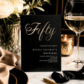 Zwarte gouden script elegante 50e verjaardag luxe kaart