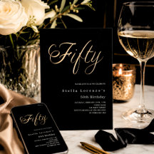 Zwarte gouden script elegante 50e verjaardag luxe