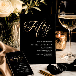 Zwarte gouden script elegante 50e verjaardag luxe kaart