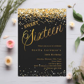 Zwarte gouden script elegante Sweet 16 Kaart