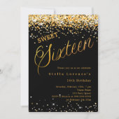 Zwarte gouden script elegante Sweet 16 Kaart (Voorkant)