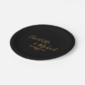 Zwarte Gouden Script Minimalistische Trouwdag Papieren Bordje (Gekanteld)