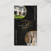 Zwarte Gouden Script Monogram Vastgoedmakelaar Fot Visitekaartje (Voorkant)