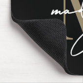 Zwarte Gouden Script Naam Initiaal Monogram Muismat (Hoek)