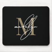 Zwarte Gouden Script Naam Initiaal Monogram Muismat (Voorkant)