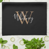  Zwarte Gouden Script Naam Monogram  Theedoek (Gevouwen)