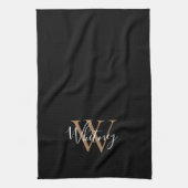  Zwarte Gouden Script Naam Monogram  Theedoek (Verticaal)