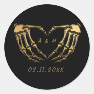 Zwarte Gouden Skelet Gotische Handen Liefdeshart V Ronde Sticker