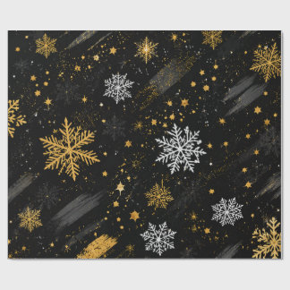Zwarte Gouden Sneeuwvlok Kerstpatroon Cadeaupapier