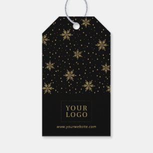 Zwarte & Gouden Sneeuwvlok Kerstvakantie Logo Cadeaulabel