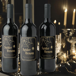 Zwarte Gouden Spinneweb Spin Gift Halloween Feest Wijn Etiket
