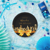 Zwarte gouden stad skyline boog papieren bordje (Feest)