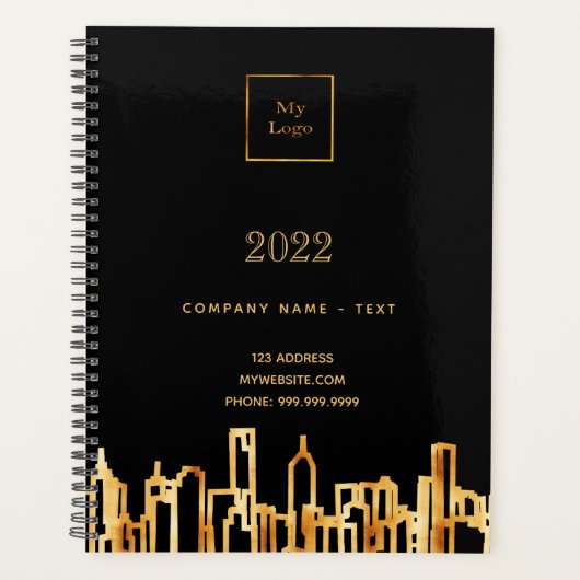 Zwarte gouden stad skyline business logo 2026 planner (Voorkant)