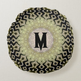 Zwarte Gouden Stam Glam Aangepaste Naam Monogram Rond Kussen