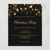 Zwarte gouden ster bedrijf kerstfeest uitnodiging (Voorkant)