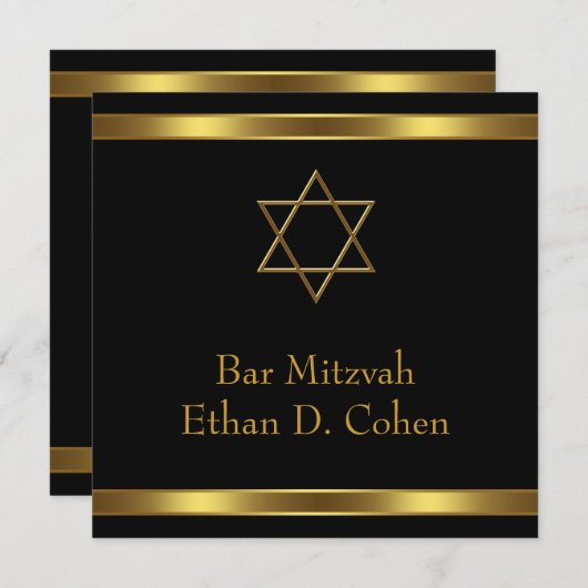 Zwarte Gouden Ster van David Bar Mitswa Kaart (Voorkant / Achterkant)